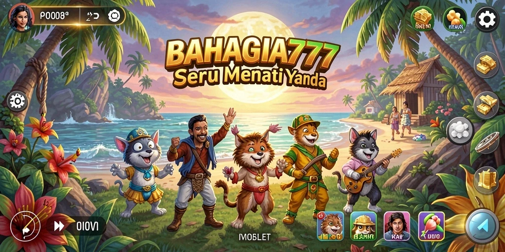 Screenshot gameplay <strong>BAHAGIA777</strong> menunjukkan dunia petualangan yang menarik dan penuh warna.