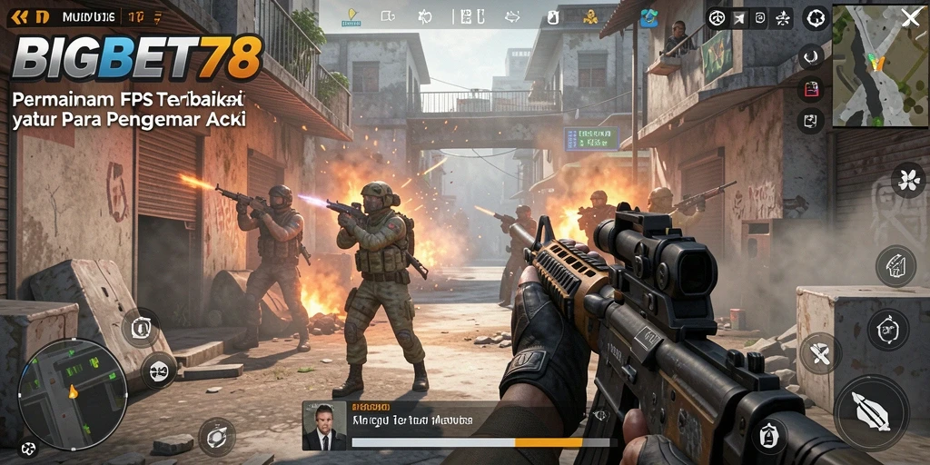 Screenshot menunjukkan aksi mendebarkan dalam gameplay FPS BIGBET78.