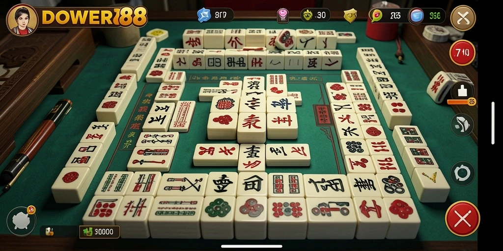 Tampilan gameplay seru DOWER88 dengan ubin Mahjong yang indah.