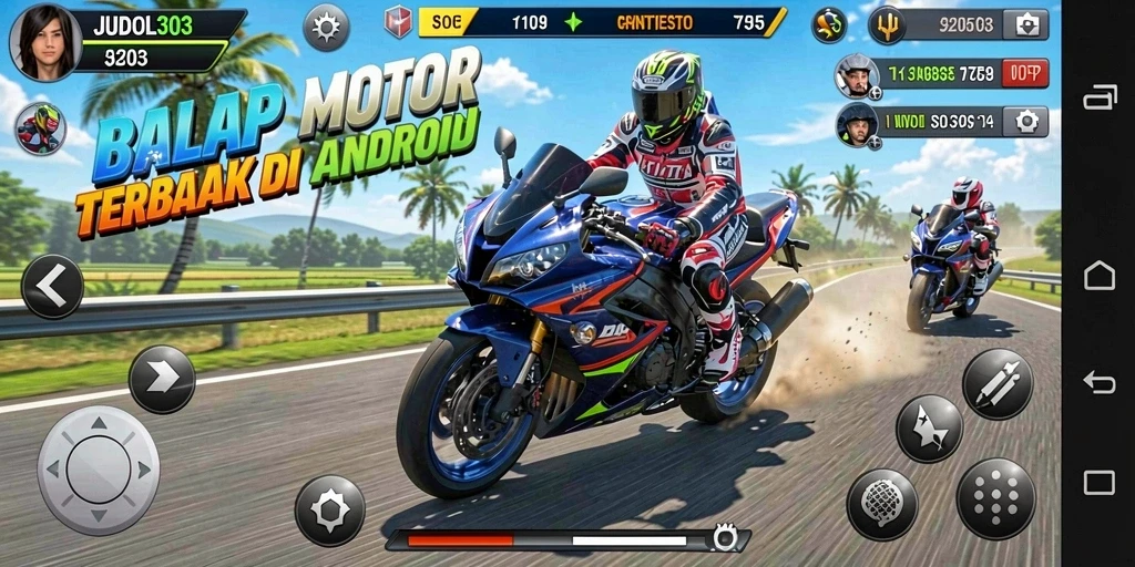 Screenshoot gameplay JUDOL303 yang menampilkan motor balap yang cepat.