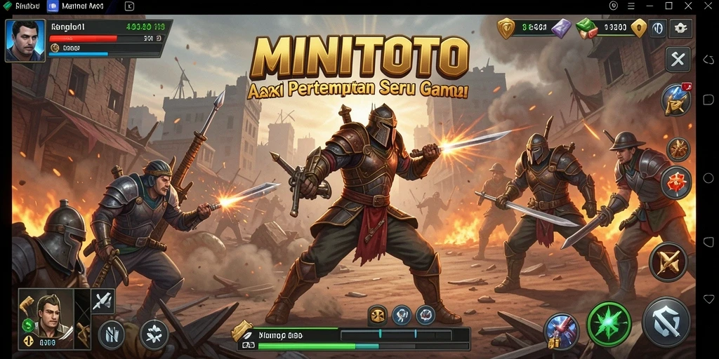 Screenshot gameplay MINITOTO menampilkan aksi pertempuran yang mendebarkan.