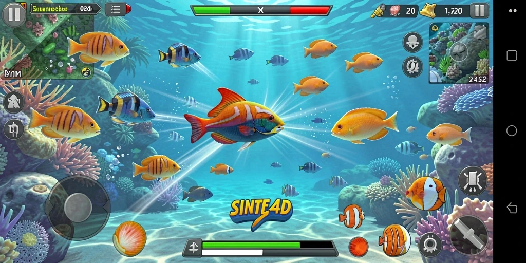 Tampilan gameplay yang menarik dari SINTE4D saat membidik ikan.