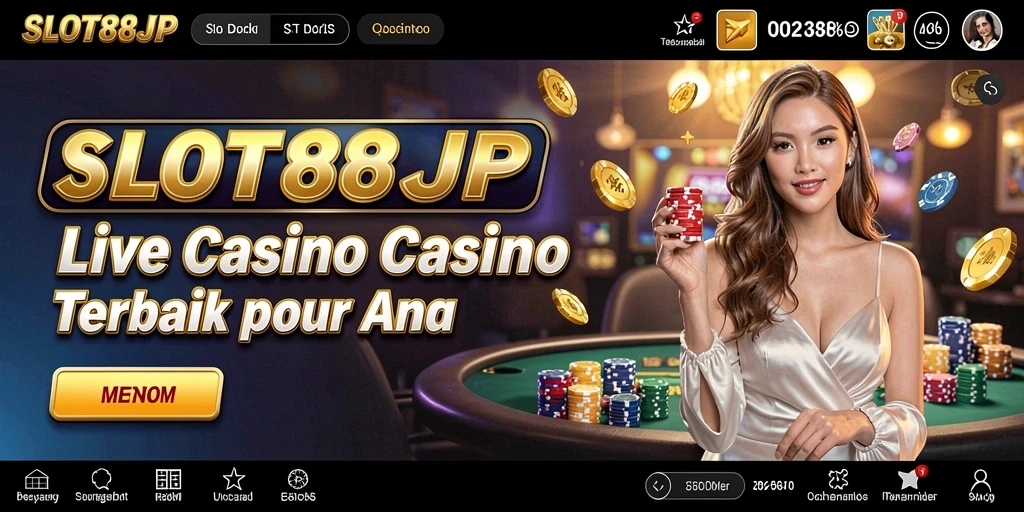 Screenshot gameplay SLOT88JP menampilkan dealer dan pemain yang bersenang-senang di meja Live Casino.