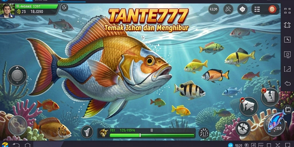 Tampilan gameplay seru TANTE777 saat menembak ikan.