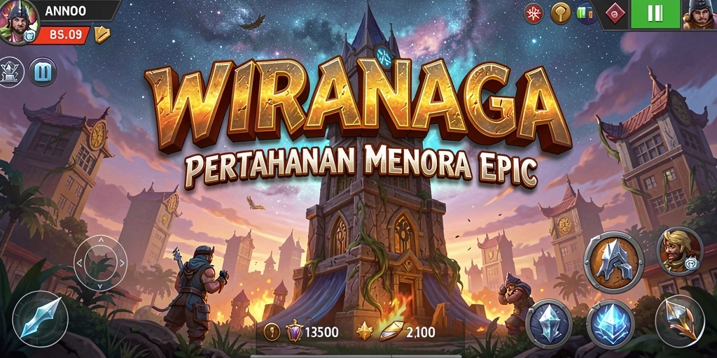 Tampilan seru gameplay Tower Defense di WIRANAGA.